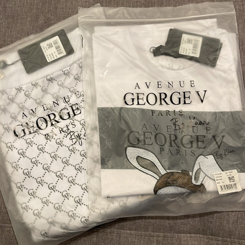 Avenue George V Paris Short Set Men's White 2 piece set Bunny Rhinestone XL 2XL - Picture 7 of 9